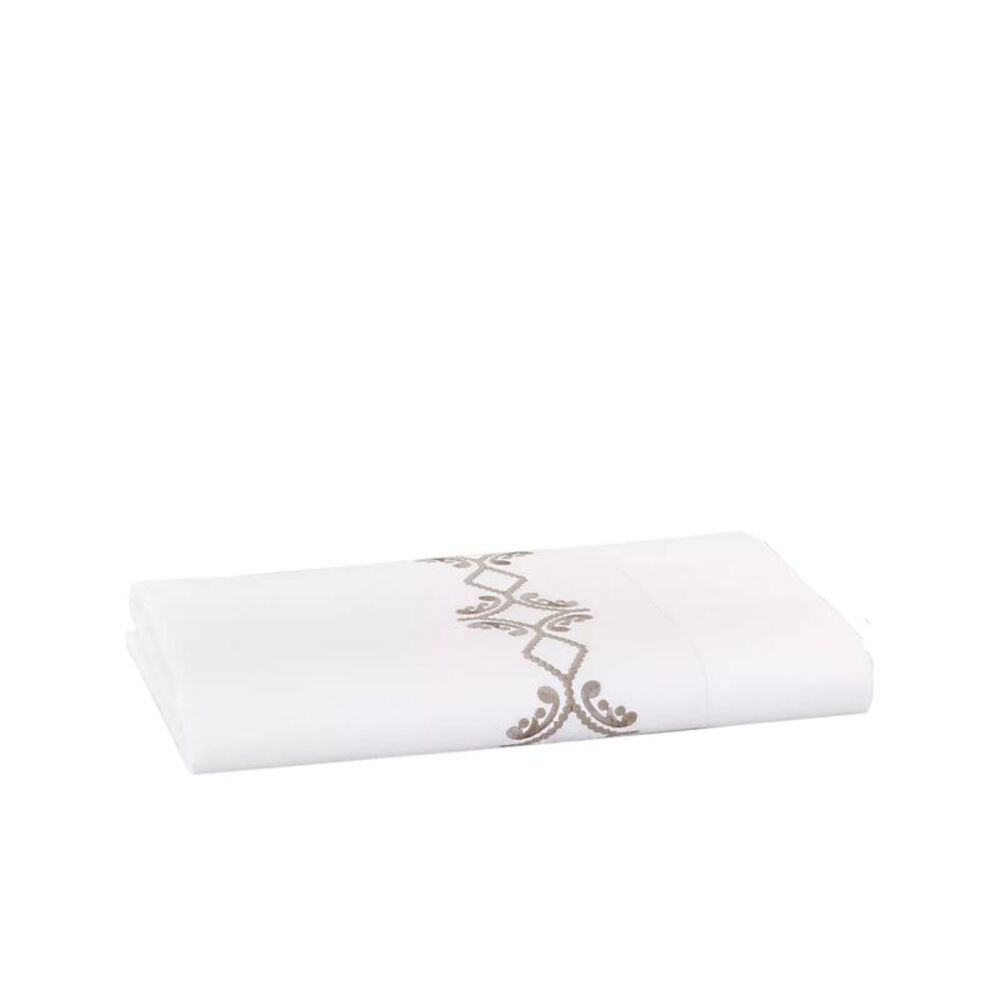 Sferra Argento Egyptian Cotton Percale Flat Sheet Full/Queen White/Grey NWT $395